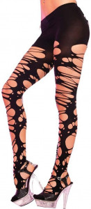 Pink Lipstick, Women's Shredded and Torn Tights, One Size, Black 