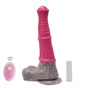 Stallion Vibrator, 10 Vibration Modes, Remote Control, Liquid Silicone, Pink/Grey, 25.5 cm