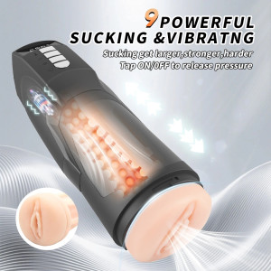 Automatic Vagina Masturbator 9 Vibration Modes, 9 Suction Modes, USB, TPE Realistic, Black, 26.5 cm