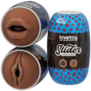Lovetoy Slider Double-Ended Masturbator Mouth και Vagina - Brown