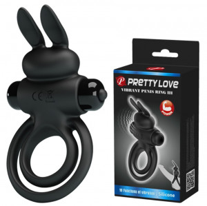 Penis Ring Pretty Love Vibrant Ring III, 10 Vibration Modes, Silicone, Black