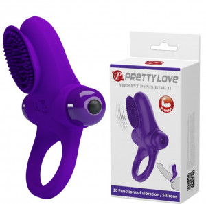 Pretty Love Penis Ring 2, 10 Vibration Modes, Silicone, Purple