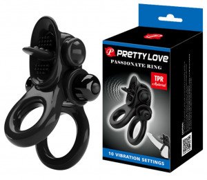Penis Ring Pretty Love Passionate Ring, 10 Vibration Modes, TPR, Black
