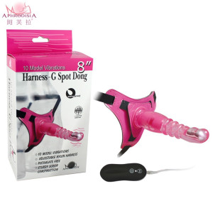 10 Speed Vibrator Harness - G-Spot Dong 8" (Pink)