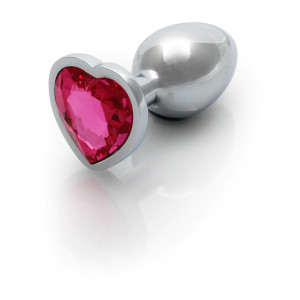 Heart Gem Butt Plug - Small - Silver/Rubellite Pink