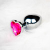 Heart Gem Butt Plug - Small - Silver/Rubellite Pink