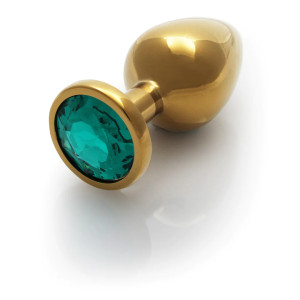 Round Gem Butt Plug - Medium - Gold/Emerald Green