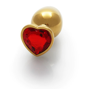 Heart Gem Butt Plug - Large - Gold/Ruby Red