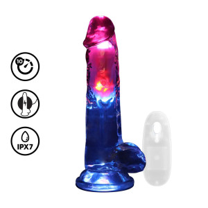LED Vibrating Straight Cock with Balls - 8" / 20 cm - Transparent