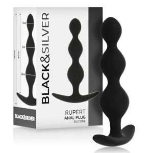 BLACK&SILVER RUPERT ANAL BEADS 10CM SILICONE BLACK