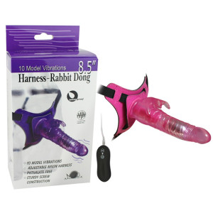 10 Speed Vibrator Harness - Rabbit Dong 8.5" (Pink)